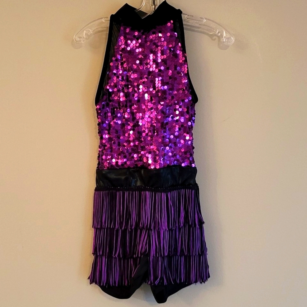 Weissman purple/black sleeveless lined dance outfit